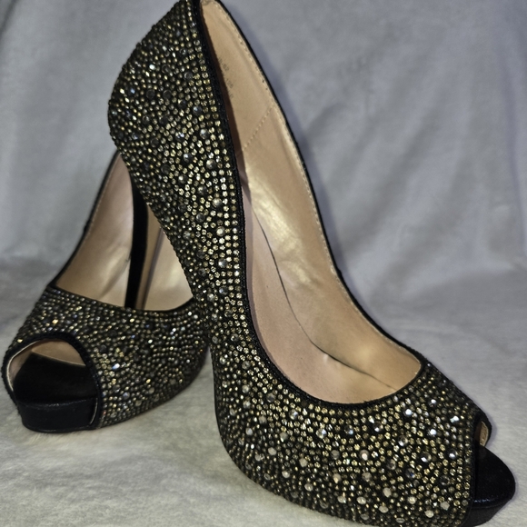 De Blossom Sz 8 Peep Toe 5" Stiletto RHINESTONE NYE/XMAS STUNNERS! SHOWSTOPPERS - Picture 2 of 11